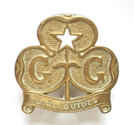 Girl Guides trefoil brass flag top finial badge