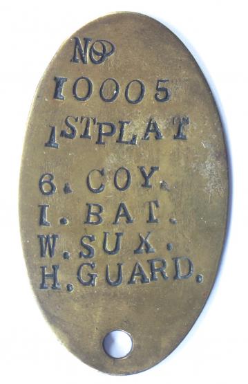 WW2 West Sussex Home Guard 1st Battalion 6th Comp ID tag Felpham Bognor