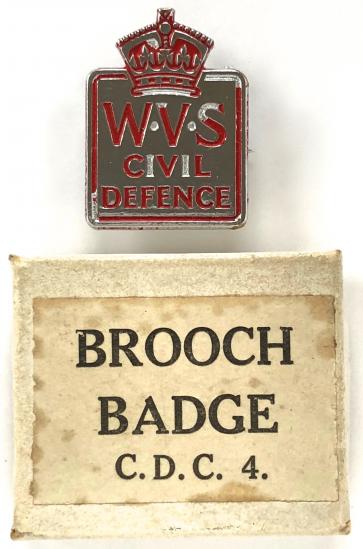 WW2 WVS Civil Defence utility issue badge in box of issue