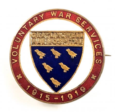 WW1 Graylingwell War Hospital Voluntary War Service 1915 -1919 tribute badge