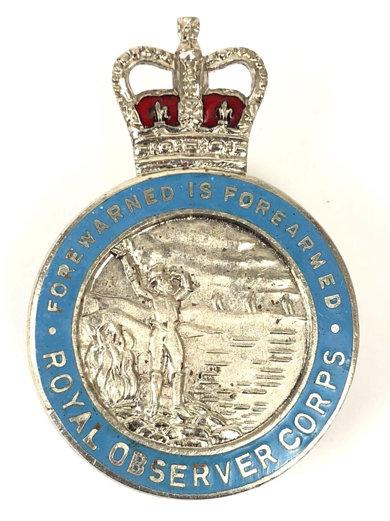 Royal Observer Corps cold war period lapel and cap badge