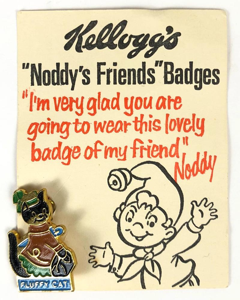 Kelloggs Noddy's Friends Fluffy Cat badge on display card