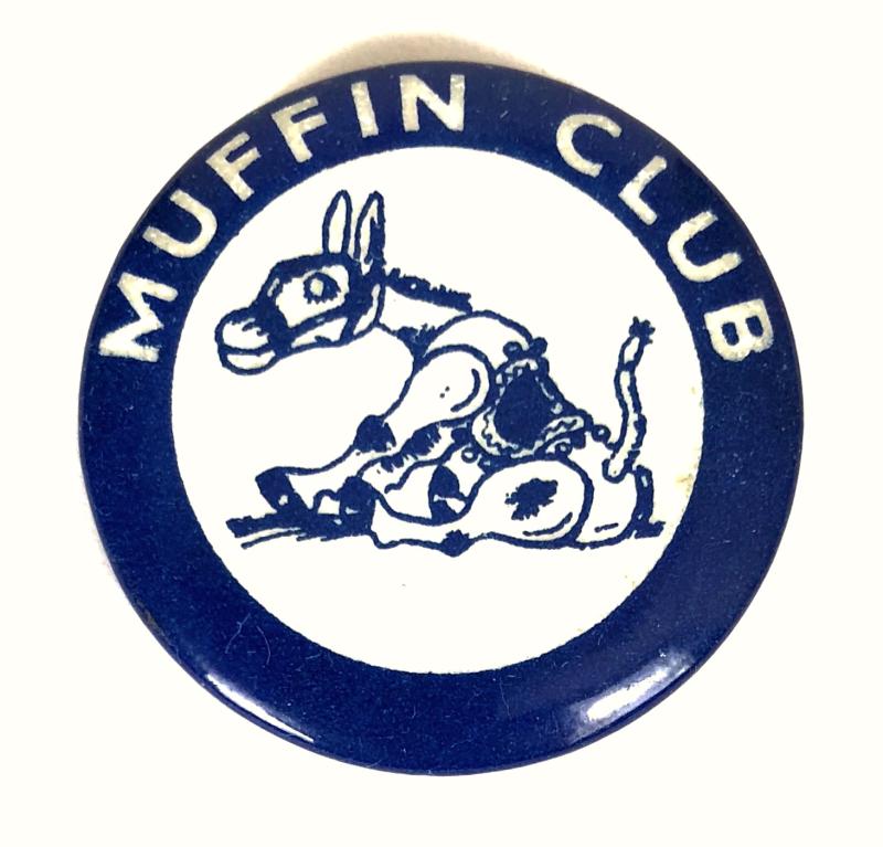 Muffin the Mule puppet character childrens club tin button badge