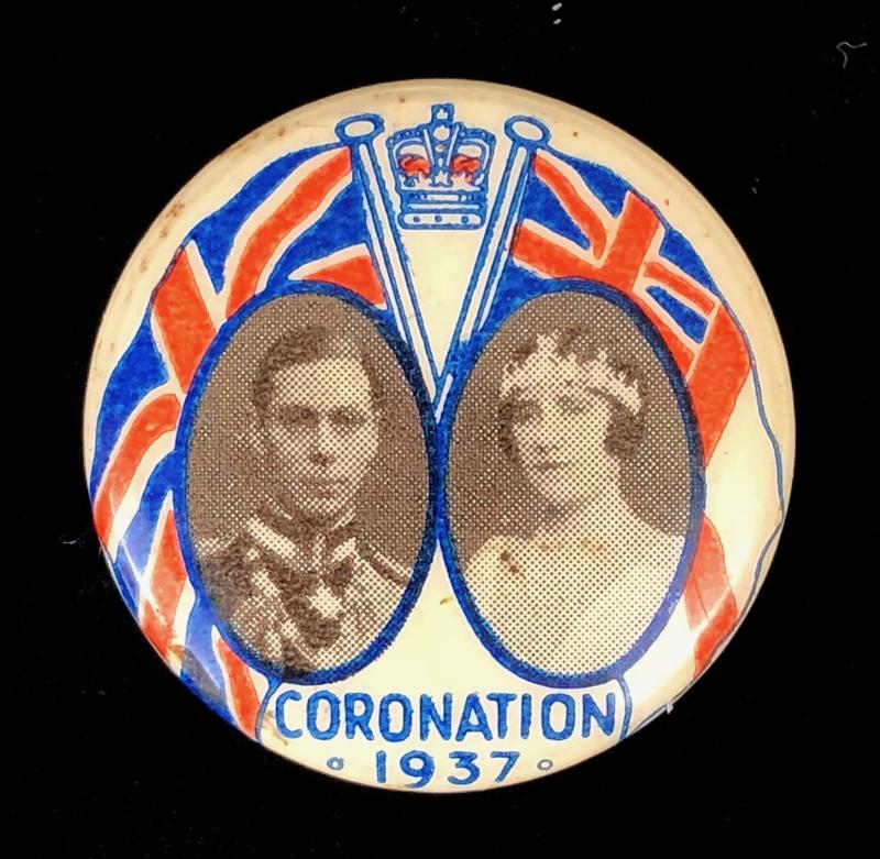 King George VI & Queen Elizabeth 1937 Coronation tin button royalty badge